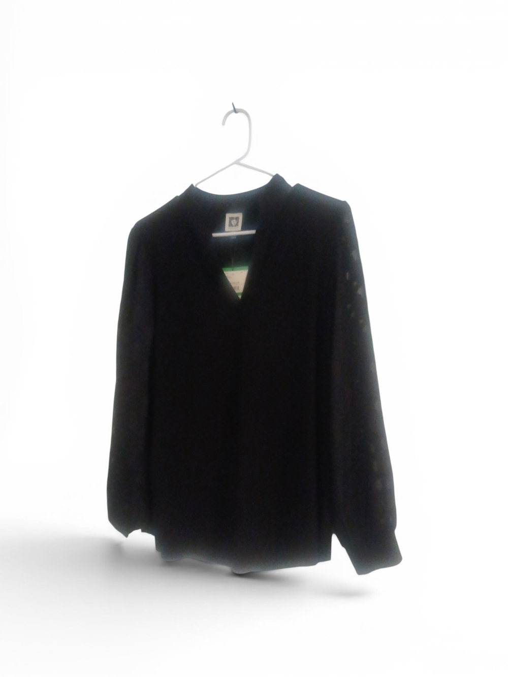 Anne Klein Black V-Neck Long Sleeve Blouse